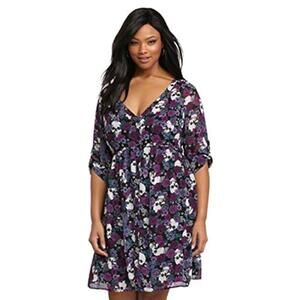 Torrid Womens Sheer Shirt Dress Black Purple Green White Skulls Floral 4 4X
